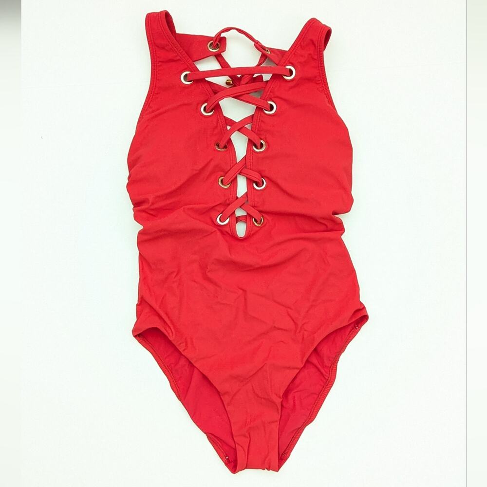 Amoressa Stevie Lace-Up One-Piece Swimsuit, Red, Women's 6